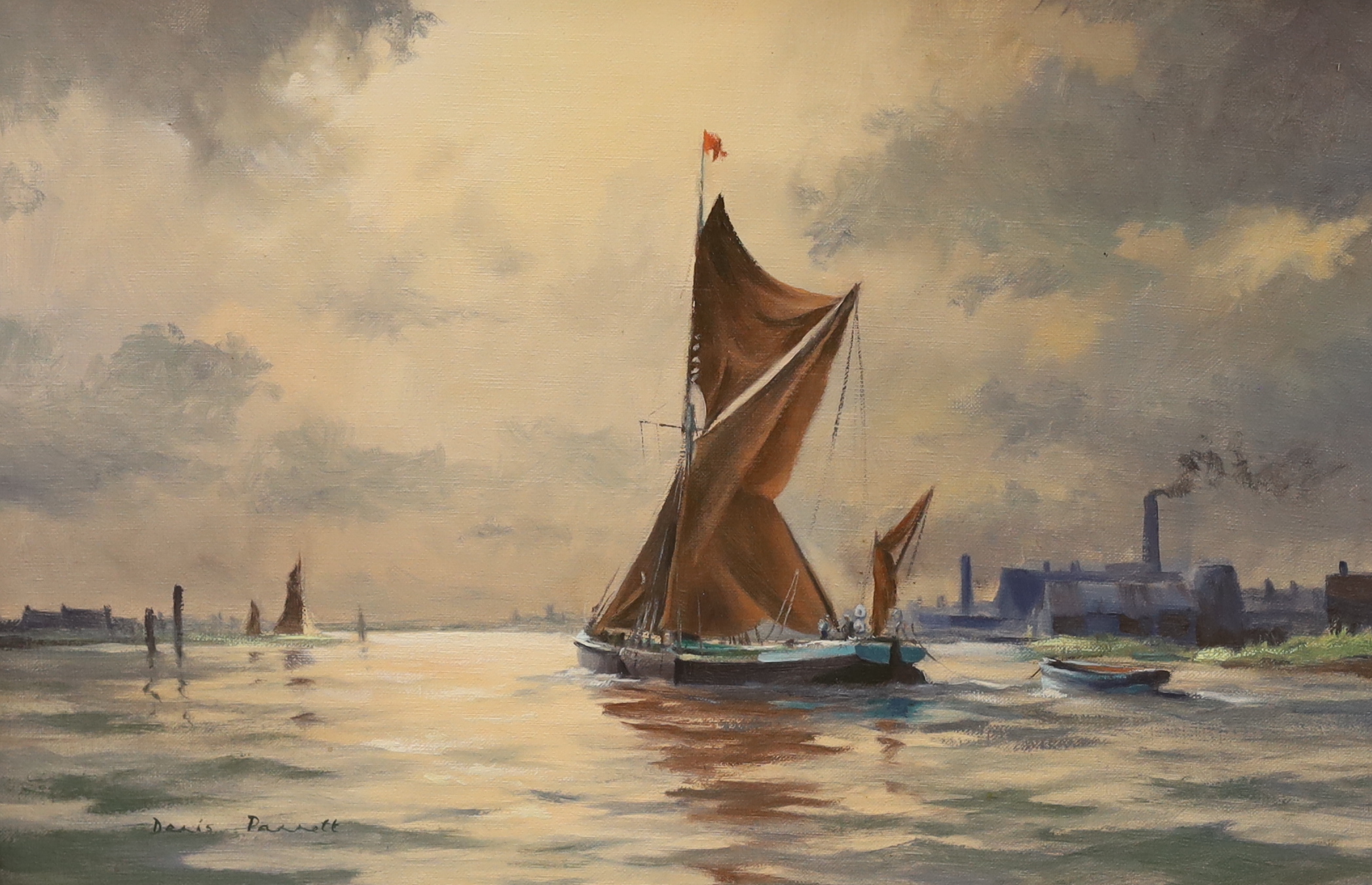 Denis Pannett (b.1939), oil on canvas, Estuary scene with boats, signed, 39 x 59cm